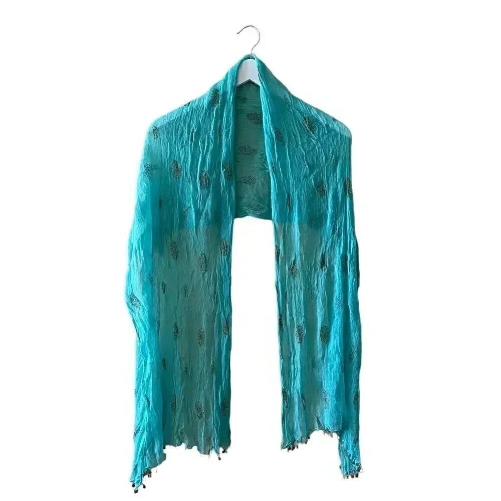 Mint/ Gold Muslim Islamic Boho Festival Scarf Shawl Wrap Oversized One Size